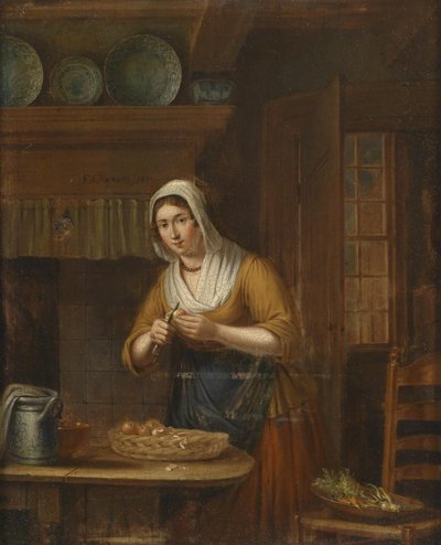 Peeling Apples in the Kitchen by Elisabeth Alida Haanen